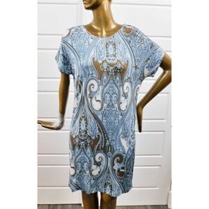 Etro Italy Blue White Multi Paisley Short‎ Sleeve Tunic Dress sz 40